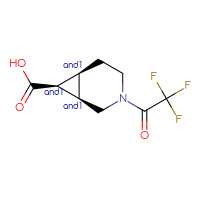 Chemical structure of rac-(1R,6S,7S)-3-(2,2,2-trifluoroacetyl)-3-azabicyclo[4.1.0]heptane-7-carboxylic acid - CSSB20620674693