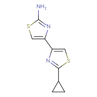 Chemical structure of 4-(2-cyclopropyl-1,3-thiazol-4-yl)-1,3-thiazol-2-amine - CSSB00015612921