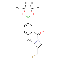 Chemical structure of 3-(fluoromethyl)-1-[2-methyl-5-(4,4,5,5-tetramethyl-1,3,2-dioxaborolan-2-yl)benzoyl]azetidine - CSSB02526923142