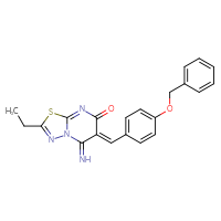 Chemical structure of (6Z)-6-{[4-(benzyloxy)phenyl]methylidene}-2-ethyl-5-imino-5H,6H,7H-[1,3,4]thiadiazolo[3,2-a]pyrimidin-7-one - CSSB00160278371