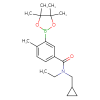 Chemical structure of N-(cyclopropylmethyl)-N-ethyl-4-methyl-3-(4,4,5,5-tetramethyl-1,3,2-dioxaborolan-2-yl)benzamide - CSSB00348448686