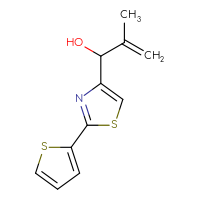 Chemical structure of 2-methyl-1-[2-(thiophen-2-yl)-1,3-thiazol-4-yl]prop-2-en-1-ol - CSSB21246421583