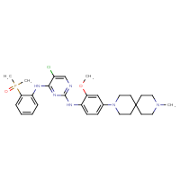 Chemical structure of 5-chloro-N4-[2-(dimethylphosphoryl)phenyl]-N2-(2-methoxy-4-{9-methyl-3,9-diazaspiro[5.5]undecan-3-yl}phenyl)pyrimidine-2,4-diamine - CSSB06454646988