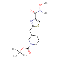 Chemical structure of tert-butyl 3-({4-[methoxy(methyl)carbamoyl]-1,3-thiazol-2-yl}methyl)piperidine-1-carboxylate - CSSB01045818419