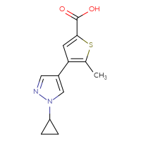 Chemical structure of 4-(1-cyclopropyl-1H-pyrazol-4-yl)-5-methylthiophene-2-carboxylic acid - CSSB02499829328
