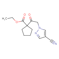 Chemical structure of ethyl 1-[2-(4-cyano-1H-pyrazol-1-yl)acetyl]cyclopentane-1-carboxylate - CSSB02262939059
