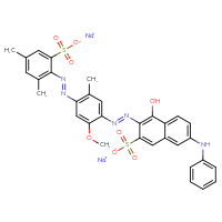 Chemical structure of disodium 3-[(1E)-2-{4-[(1E)-2-(2,4-dimethyl-6-sulfonatophenyl)diazen-1-yl]-2-methoxy-5-methylphenyl}diazen-1-yl]-4-hydroxy-7-(phenylamino)naphthalene-2-sulfonate - CSSB00132304462