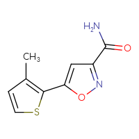 Chemical structure of 5-(3-methylthiophen-2-yl)-1,2-oxazole-3-carboxamide - CSSB15024335305