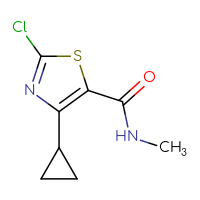 Chemical structure of 2-chloro-4-cyclopropyl-N-methyl-1,3-thiazole-5-carboxamide - CSSB20621913613