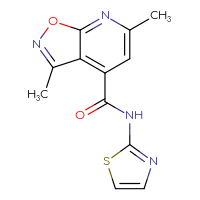 Chemical structure of 3,6-dimethyl-N-(1,3-thiazol-2-yl)-[1,2]oxazolo[5,4-b]pyridine-4-carboxamide - CSSB00103938299