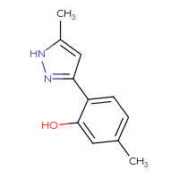 Chemical structure of 5-methyl-2-(5-methyl-1H-pyrazol-3-yl)phenol - CSSB00010666023