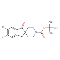 Chemical structure of tert-butyl 6-bromo-5-fluoro-1-oxo-1,3-dihydrospiro[indene-2,4'-piperidine]-1'-carboxylate - CSSB06256036083