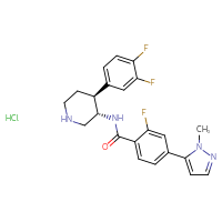 Chemical structure of N-[(3S,4S)-4-(3,4-difluorophenyl)piperidin-3-yl]-2-fluoro-4-(1-methyl-1H-pyrazol-5-yl)benzamide hydrochloride - CSSB06256034739