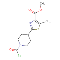 Chemical structure of methyl 2-[1-(carbonochloridoyl)piperidin-4-yl]-5-methyl-1,3-thiazole-4-carboxylate - CSSB21224775094
