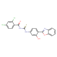 Chemical structure of 3-[4-(1,3-benzoxazol-2-yl)-3-hydroxyphenyl]-1-(2,4-dichlorobenzoyl)thiourea - CSSB00132438815