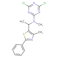 Chemical structure of 4,6-dichloro-N-methyl-N-[1-(4-methyl-2-phenyl-1,3-thiazol-5-yl)ethyl]-1,3,5-triazin-2-amine - CSSB21332062372