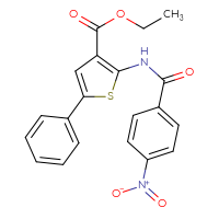 Chemical structure of ethyl 2-(4-nitrobenzamido)-5-phenylthiophene-3-carboxylate - CSSB00106773316