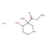 Chemical structure of methyl 4-hydroxy-3-methylpiperidine-3-carboxylate hydrochloride - CSSB00010564913