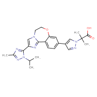 Chemical structure of 2-methyl-2-(4-{4-[3-methyl-1-(propan-2-yl)-1H-1,2,4-triazol-5-yl]-9-oxa-3,6-diazatricyclo[8.4.0.0²,⁶]tetradeca-1(14),2,4,10,12-pentaen-12-yl}-1H-pyrazol-1-yl)propanoic acid - CSSB00015192429