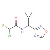 Chemical structure of 2-chloro-N-[cyclopropyl(1,2,4-oxadiazol-3-yl)methyl]-2-fluoroacetamide - CSSB21332055611