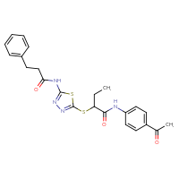 Chemical structure of N-(4-acetylphenyl)-2-{[5-(3-phenylpropanamido)-1,3,4-thiadiazol-2-yl]sulfanyl}butanamide - CSSB00121654402
