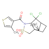 Chemical structure of 6,6-dichloro-10,10-dimethyl-4-(4-methylthiophene-3-carbonyl)-3λ⁶-thia-4-azatricyclo[5.2.1.0¹,⁵]decane-3,3-dione - CSSB21415981749