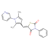 Chemical structure of 5-{[2,5-dimethyl-1-(pyridin-3-yl)-1H-pyrrol-3-yl]methylidene}-3-phenyl-1,3-thiazolidine-2,4-dione - CSSB00020619311