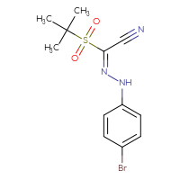 Chemical structure of (E)-N-(4-bromophenyl)-1-(2-methylpropane-2-sulfonyl)methanecarbohydrazonoyl cyanide - CSSB00025731043