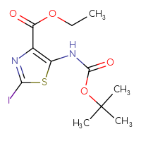 Chemical structure of ethyl 5-{[(tert-butoxy)carbonyl]amino}-2-iodo-1,3-thiazole-4-carboxylate - CSSB00010126247