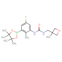 Chemical structure of 1-[5-fluoro-2-methyl-3-(4,4,5,5-tetramethyl-1,3,2-dioxaborolan-2-yl)phenyl]-3-[(3-methyloxetan-3-yl)methyl]urea - CSSB21332151392