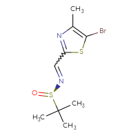 Chemical structure of (R)-N-[(5-bromo-4-methyl-1,3-thiazol-2-yl)methylidene]-2-methylpropane-2-sulfinamide - CSSB00040262846