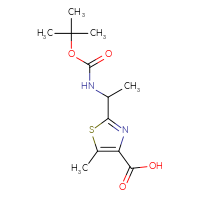 Chemical structure of 2-(1-{[(tert-butoxy)carbonyl]amino}ethyl)-5-methyl-1,3-thiazole-4-carboxylic acid - CSSB00102700028
