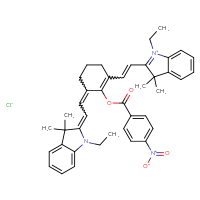 Chemical structure of 1-ethyl-2-(2-{3-[2-(1-ethyl-3,3-dimethyl-2,3-dihydro-1H-indol-2-ylidene)ethylidene]-2-(4-nitrobenzoyloxy)cyclohex-1-en-1-yl}ethenyl)-3,3-dimethyl-3H-indol-1-ium chloride - CSSB20621657451