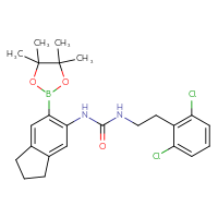 Chemical structure of 1-[2-(2,6-dichlorophenyl)ethyl]-3-[6-(4,4,5,5-tetramethyl-1,3,2-dioxaborolan-2-yl)-2,3-dihydro-1H-inden-5-yl]urea - CSSB21332137136