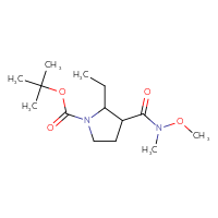 Chemical structure of tert-butyl 2-ethyl-3-[methoxy(methyl)carbamoyl]pyrrolidine-1-carboxylate - CSSB02033480094