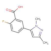 Chemical structure of 5-(1,3-dimethyl-1H-pyrazol-5-yl)-2-fluorobenzoic acid - CSSB00021718789