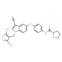 Chemical structure of (2S)-N-[4-({3-cyano-1-[(3,5-dimethyl-1,2-oxazol-4-yl)methyl]-1H-indol-5-yl}oxy)phenyl]pyrrolidine-2-carboxamide - CSSB03437847286