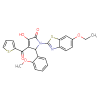 Chemical structure of 1-(6-ethoxy-1,3-benzothiazol-2-yl)-3-hydroxy-5-(2-methoxyphenyl)-4-(thiophene-2-carbonyl)-2,5-dihydro-1H-pyrrol-2-one - CSSB00121631515