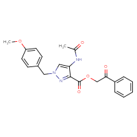 Chemical structure of 2-oxo-2-phenylethyl 4-acetamido-1-[(4-methoxyphenyl)methyl]-1H-pyrazole-3-carboxylate - CSSB06744560869