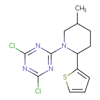 Chemical structure of 2,4-dichloro-6-[5-methyl-2-(thiophen-2-yl)piperidin-1-yl]-1,3,5-triazine - CSSB06623077678