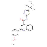 Chemical structure of 2-(3-ethoxyphenyl)-N-[5-(2-methylbutan-2-yl)-1,3,4-thiadiazol-2-yl]quinoline-4-carboxamide - CSSB06741700989