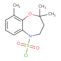 Chemical structure of 2,2,9-trimethyl-2,3,4,5-tetrahydro-1,5-benzoxazepine-5-sulfonyl chloride - CSSB21224764453