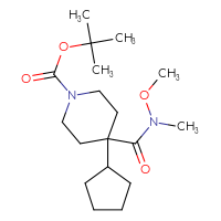 Chemical structure of tert-butyl 4-cyclopentyl-4-[methoxy(methyl)carbamoyl]piperidine-1-carboxylate - CSSB21151590204