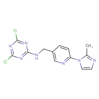 Chemical structure of 4,6-dichloro-N-{[6-(2-methyl-1H-imidazol-1-yl)pyridin-3-yl]methyl}-1,3,5-triazin-2-amine - CSSB21332067876