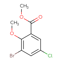 Chemical structure of methyl 3-bromo-5-chloro-2-methoxybenzoate - CSSB00012355476