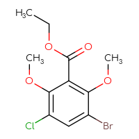 Chemical structure of ethyl 3-bromo-5-chloro-2,6-dimethoxybenzoate - CSSB15038038722