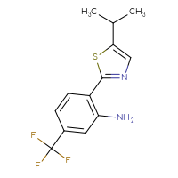 Chemical structure of 2-[5-(propan-2-yl)-1,3-thiazol-2-yl]-5-(trifluoromethyl)aniline - CSSB06591406128