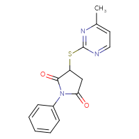 Chemical structure of 3-[(4-methylpyrimidin-2-yl)sulfanyl]-1-phenylpyrrolidine-2,5-dione - CSSB00121690028