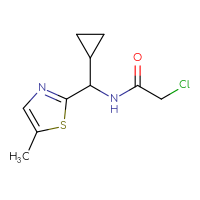 Chemical structure of 2-chloro-N-[cyclopropyl(5-methyl-1,3-thiazol-2-yl)methyl]acetamide - CSSB01992483699