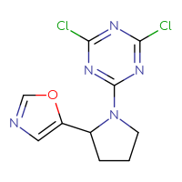 Chemical structure of 2,4-dichloro-6-[2-(1,3-oxazol-5-yl)pyrrolidin-1-yl]-1,3,5-triazine - CSSB21332147399